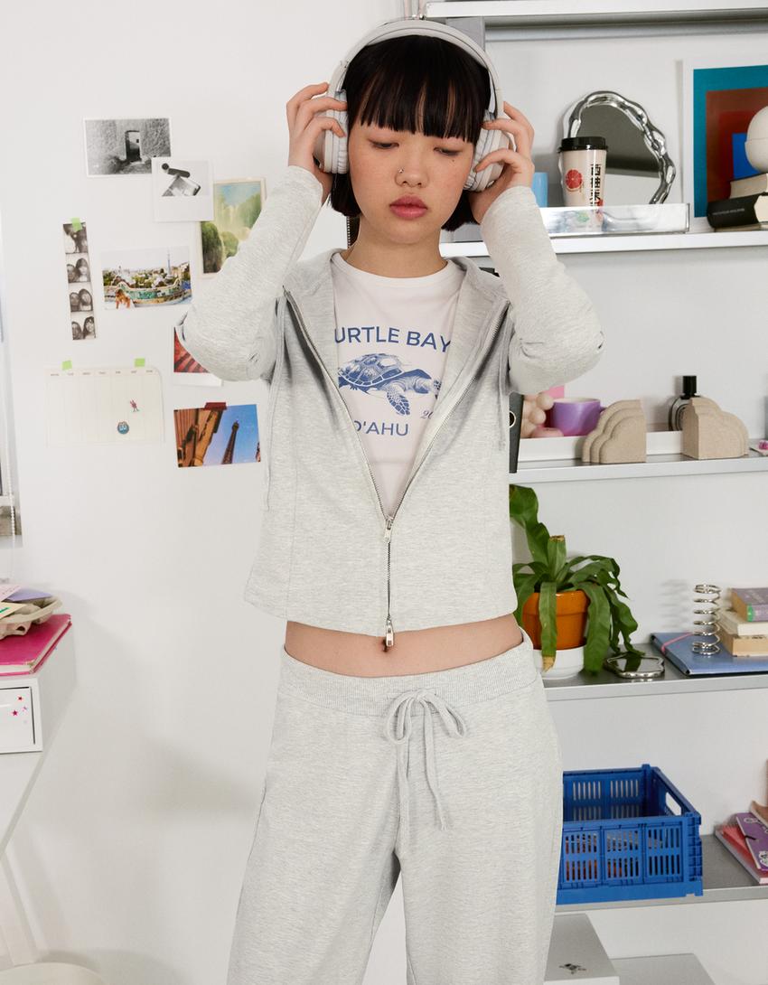 Sweat zippé à capuche-Gris