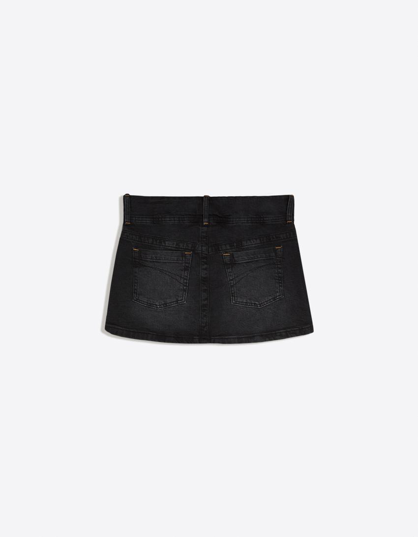 Falda pantalón denim-Negro