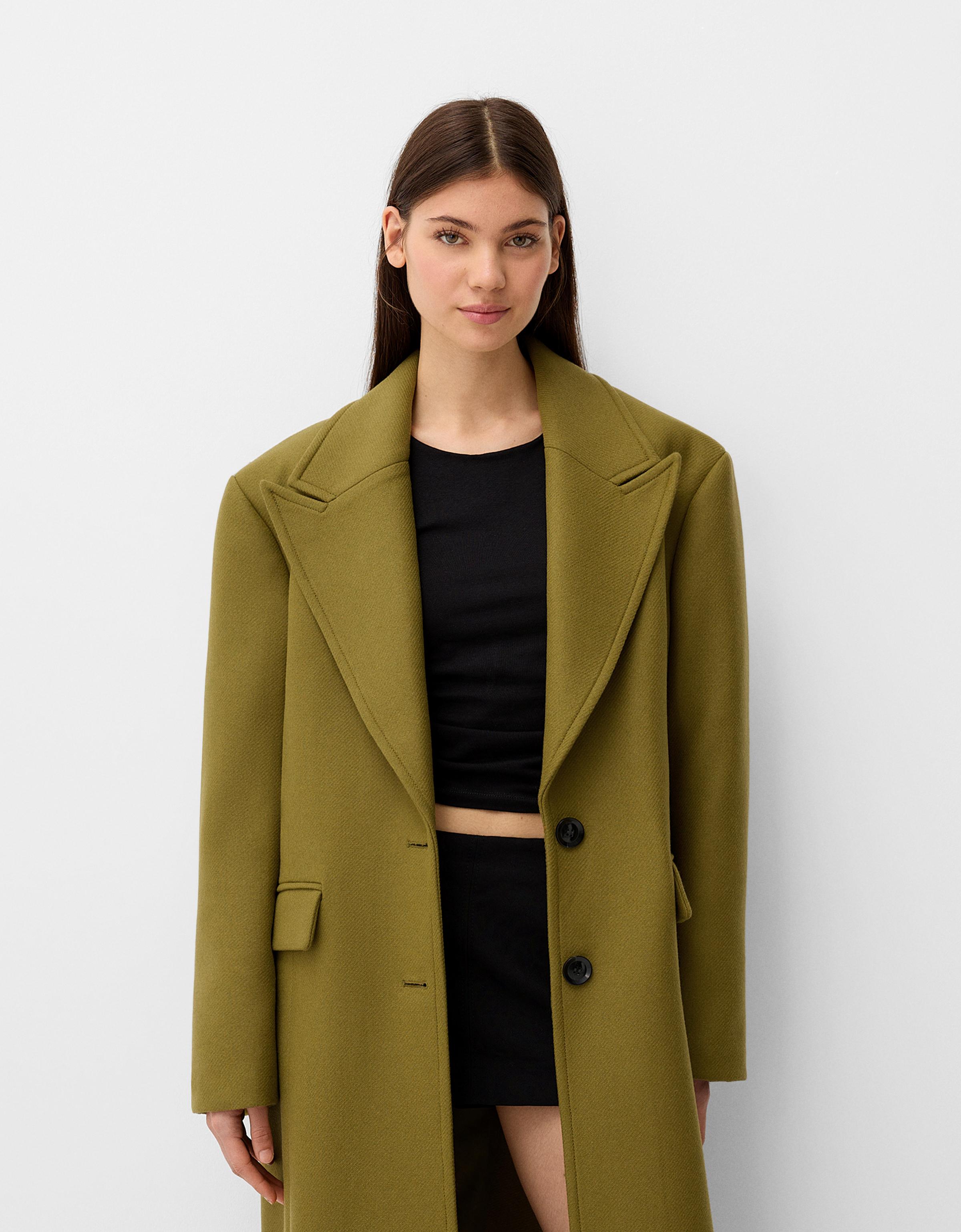 Bershka Oversize-Mantel Mit Manteco-Wolle Damen M-L Grün