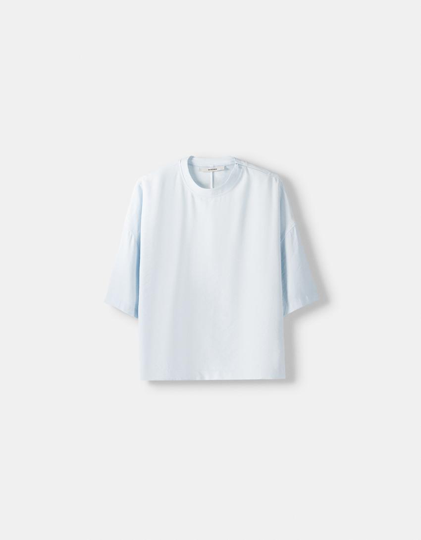 T-shirt de manga curta cropped-Azul claro-4