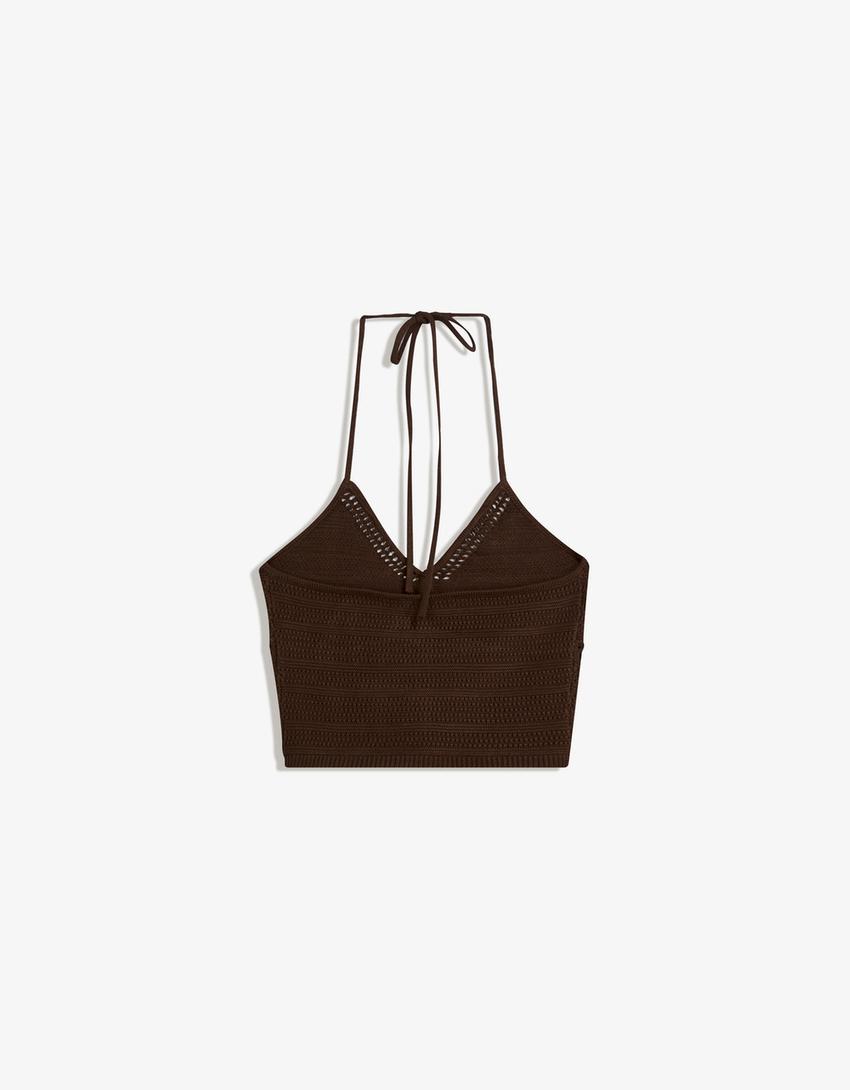 Open knit top-Brown-4