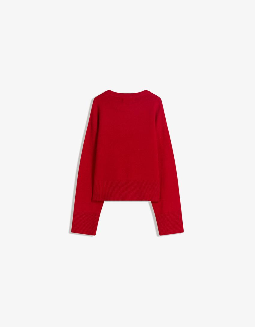 Oversize sweater with ribbed hem-Red