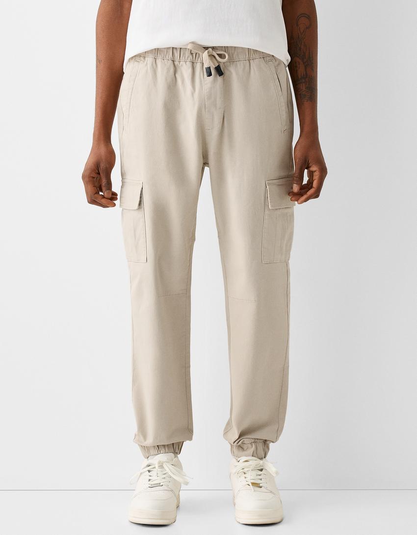 Cotton blend cargo joggers-Sand-1