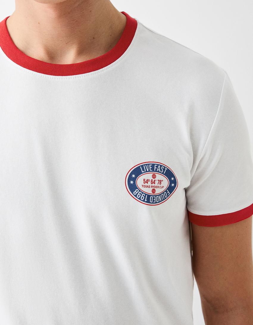 T-shirt manches courtes slim contraste rétro-Blanc cassé-6