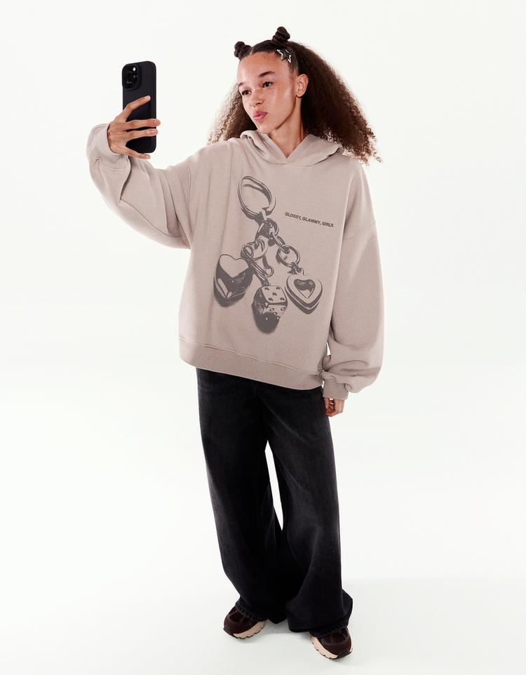 Zip-up print hoodie