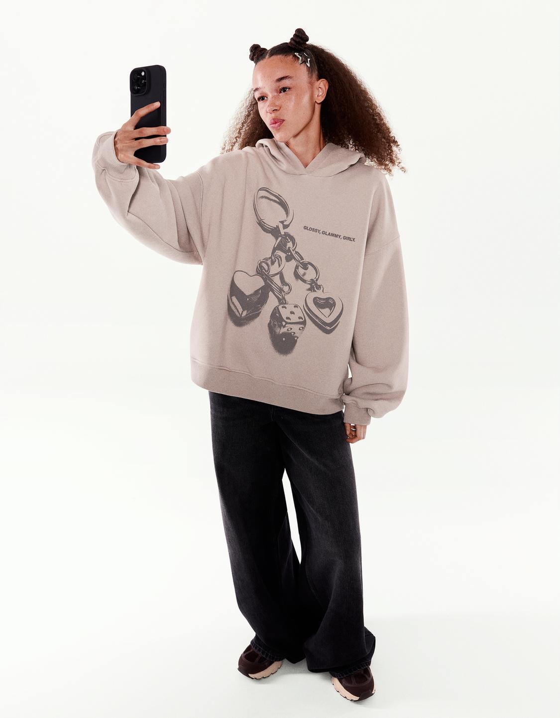 Zip-up print hoodie