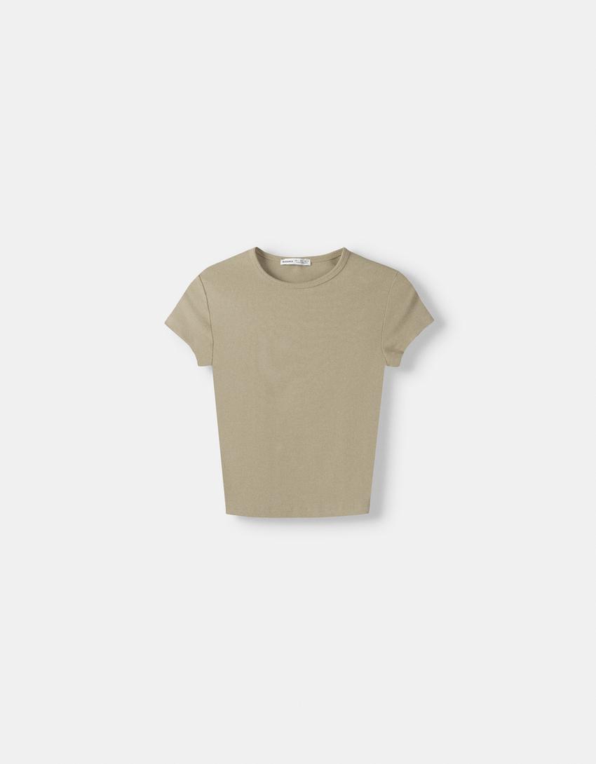 Short sleeve crew neck T-shirt-Khaki-5