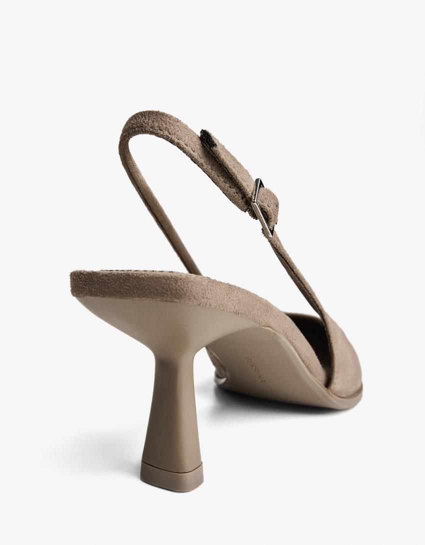Közepes sarkú slingback cipő-Szürkésbézs