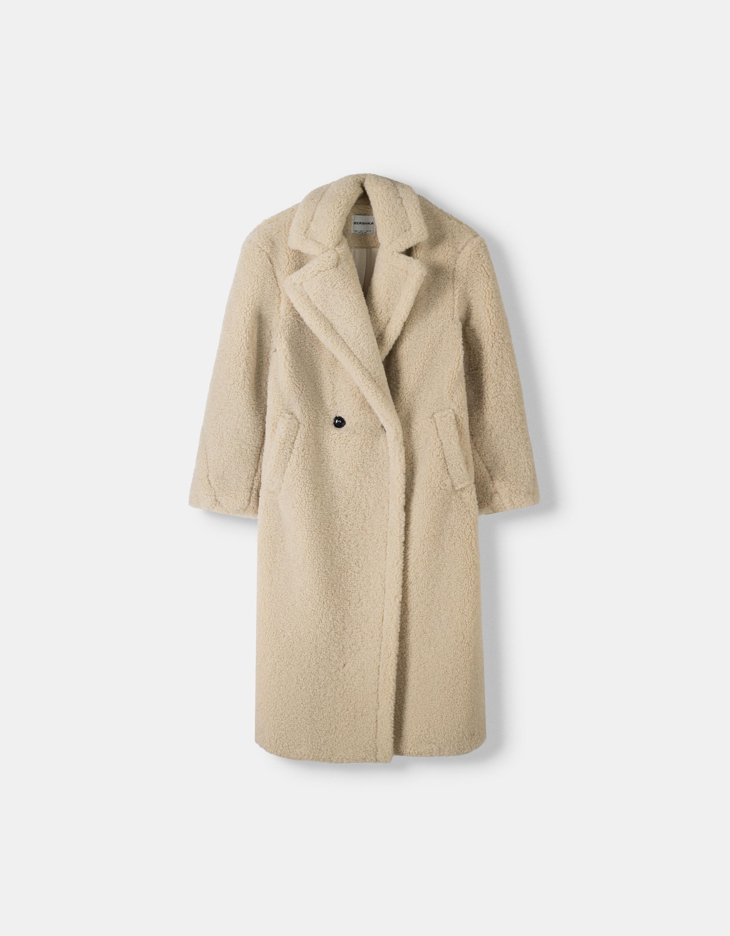 Long faux shearling coat New Women Bershka