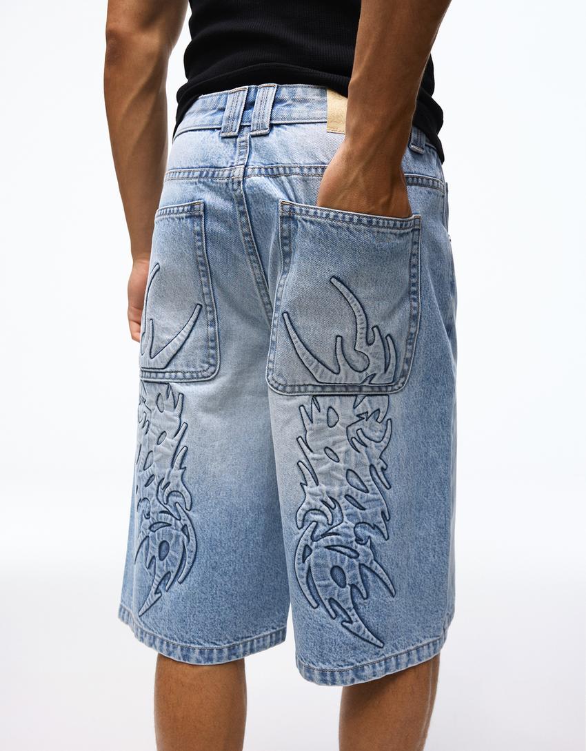 Bermuda en jean baggy fit-Bleu clair