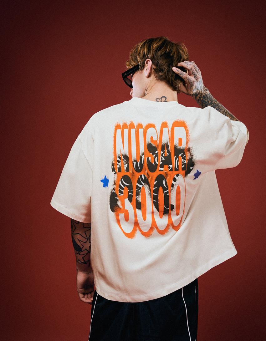 Nusar 3000 boxy short sleeve print T-shirt-White