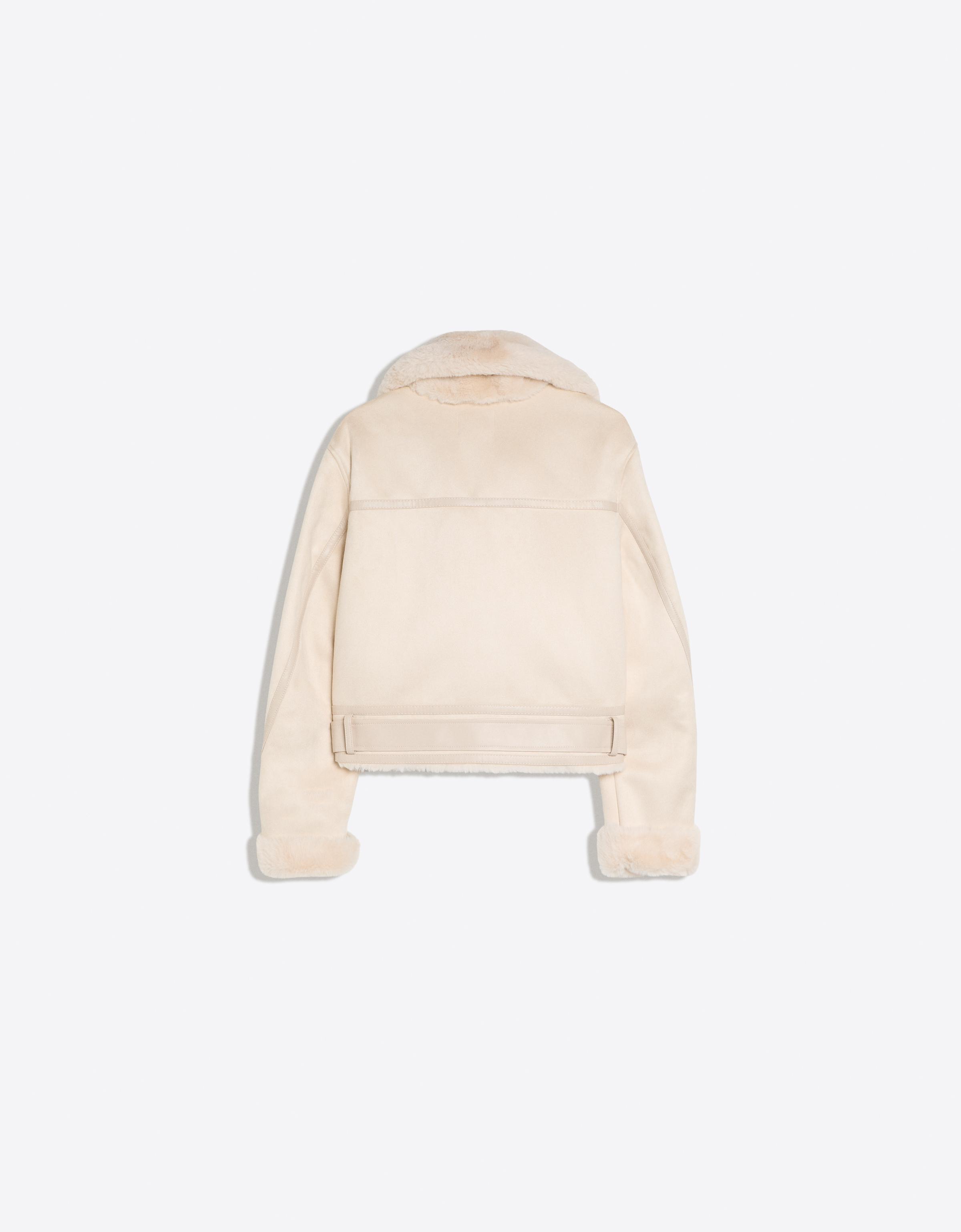 Cropped double-faced biker jacket — Cream