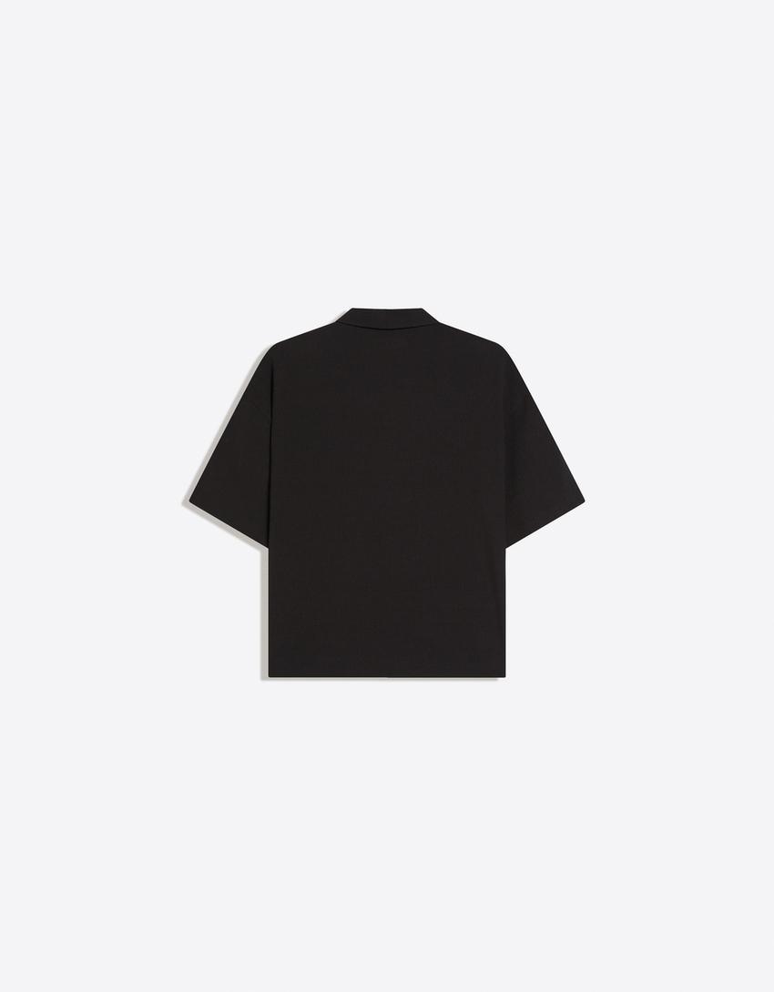 Pleated boxy fit short sleeve shirt-Black
