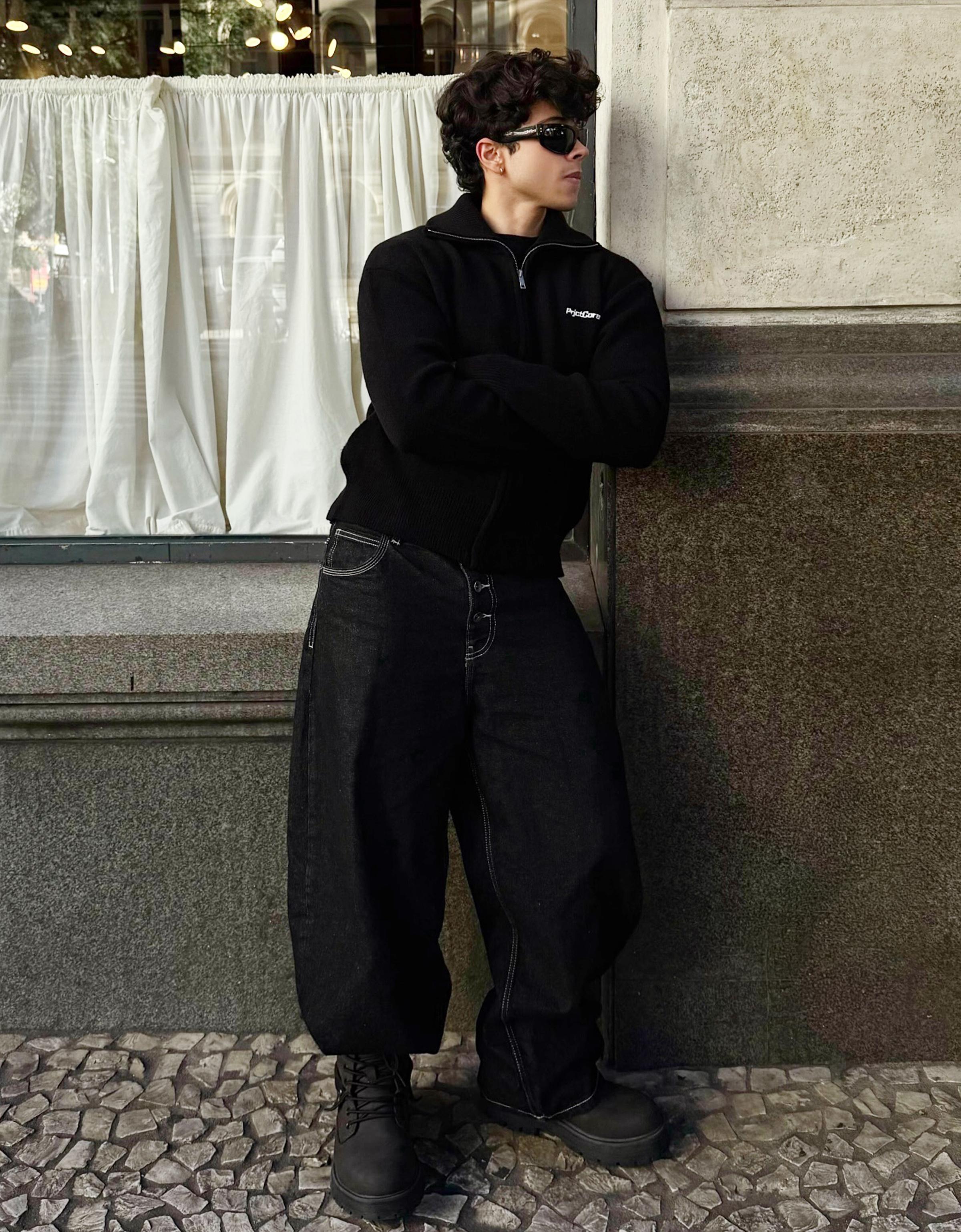 Boxy knit zip jacket — Black