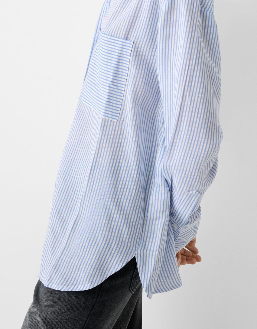 Rustic oversize long sleeve shirt-Light blue-5