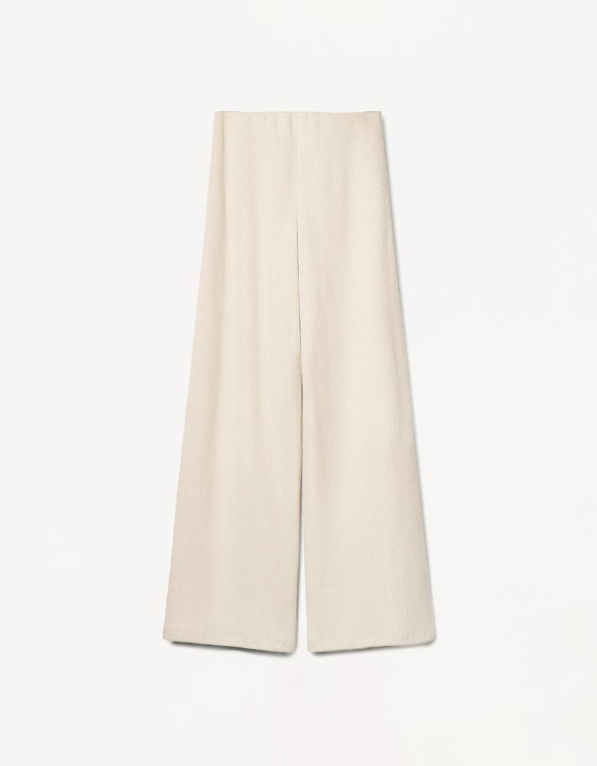 Ribbed soft touch wide-leg pants-Camel-4