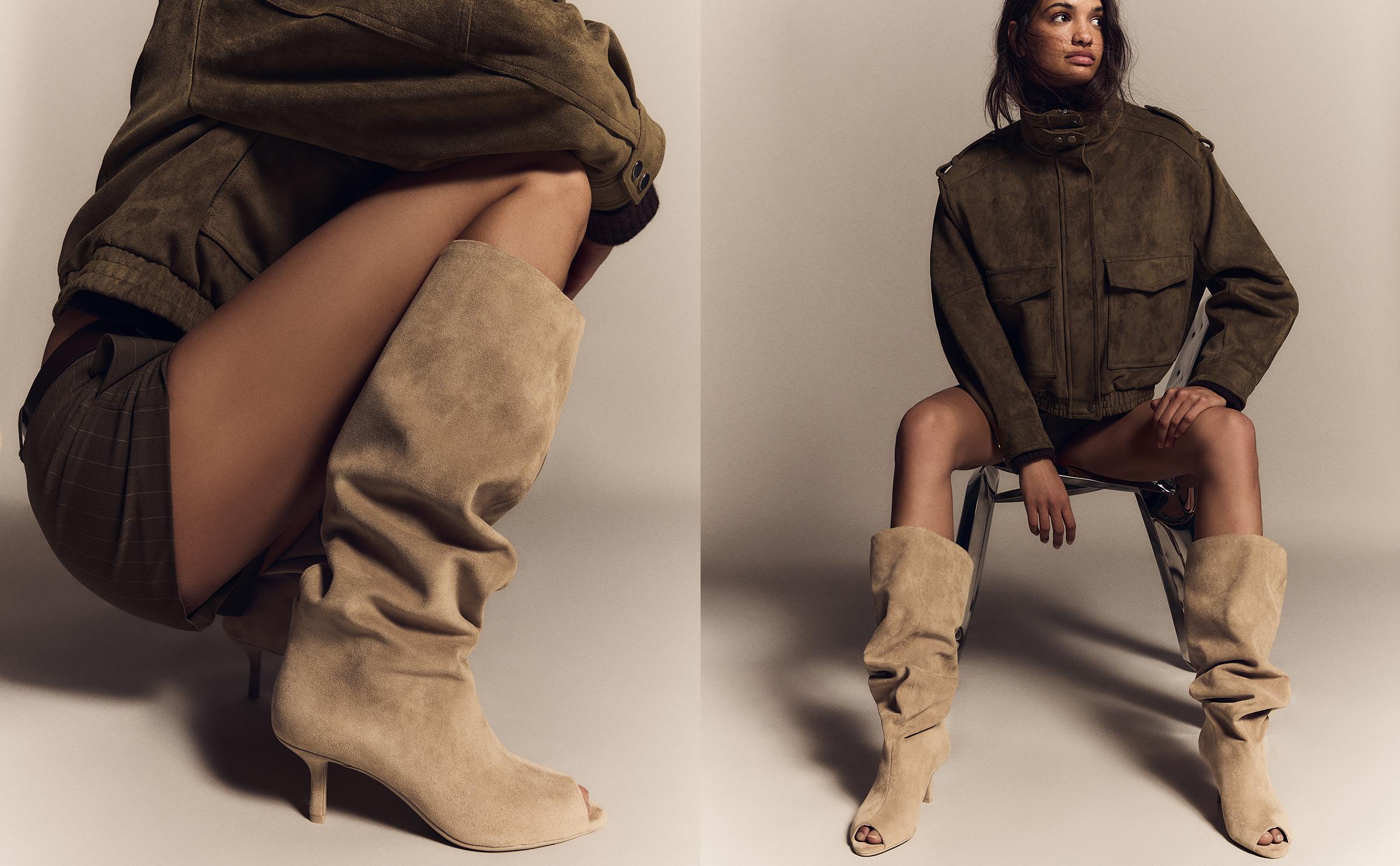 Kitten heel boots with split — BEIGE