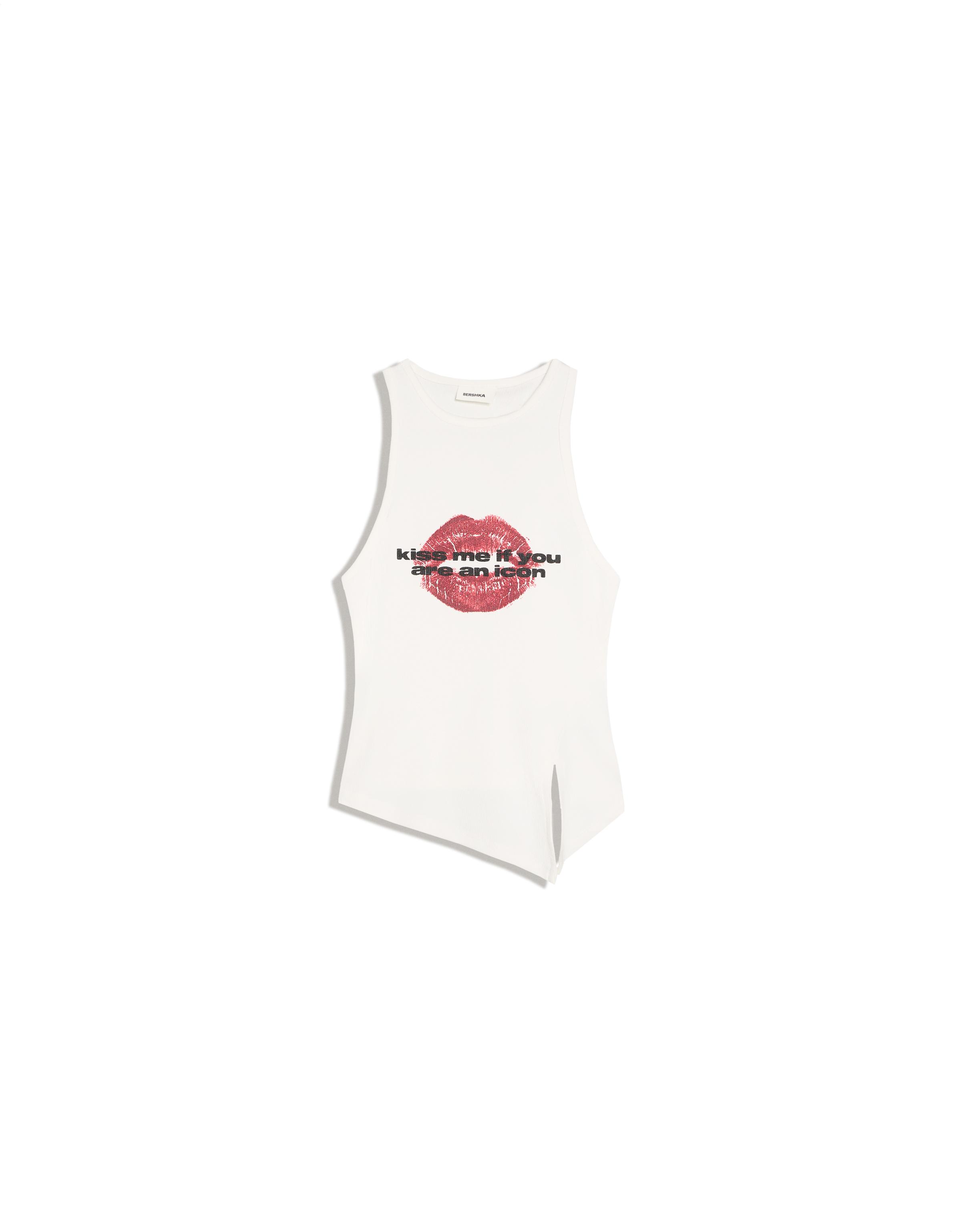 Asymmetric printed sleeveless top — Off white