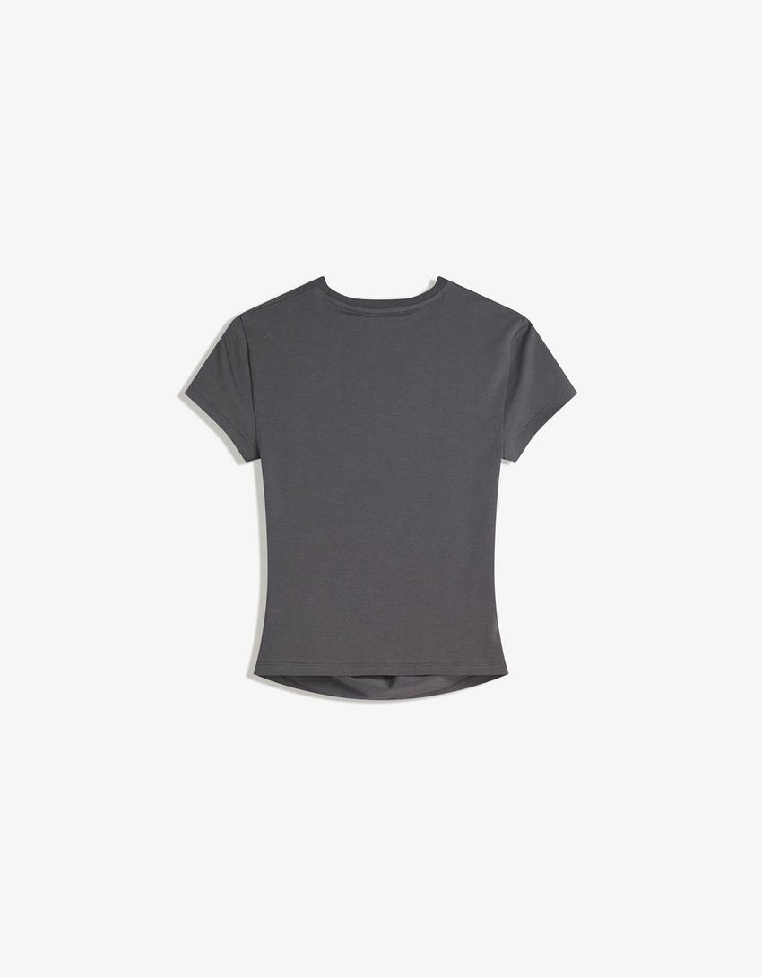 T-Shirt mit Print und Nieten-Dunkelgrau-4