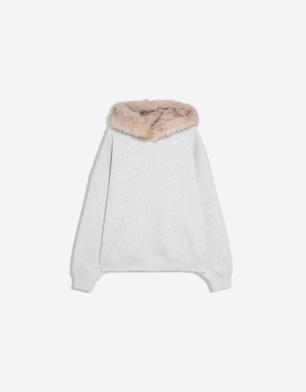 Oversize fur hood sweatshirt — Grey