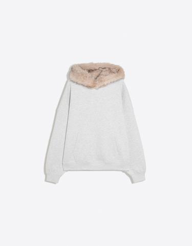 Oversize fur hood sweatshirt — Grey 4
