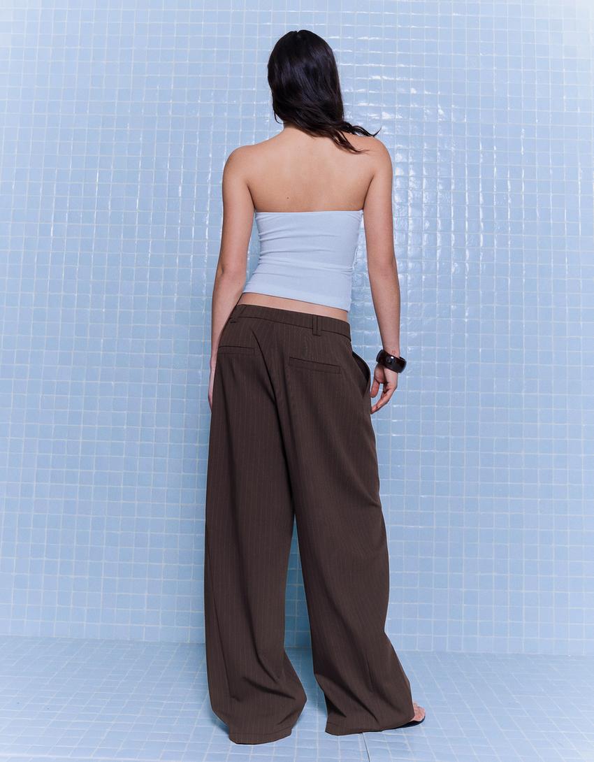 Double fabric voluminous trousers-Brown