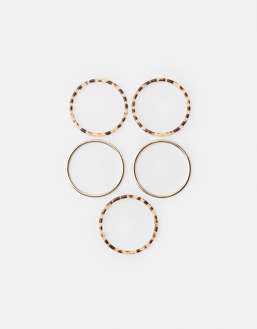 Lot 5 bracelets métallisés imprimé animal-Marron-4