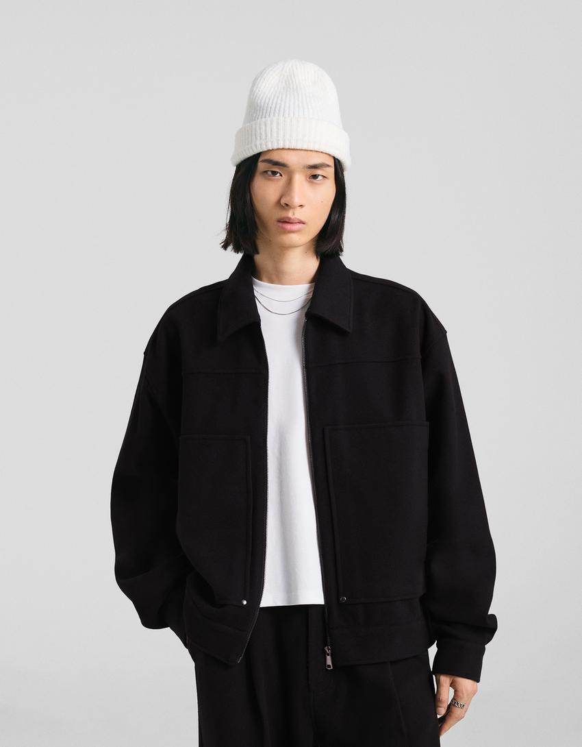 Boxy fit overshirt with zip-Black