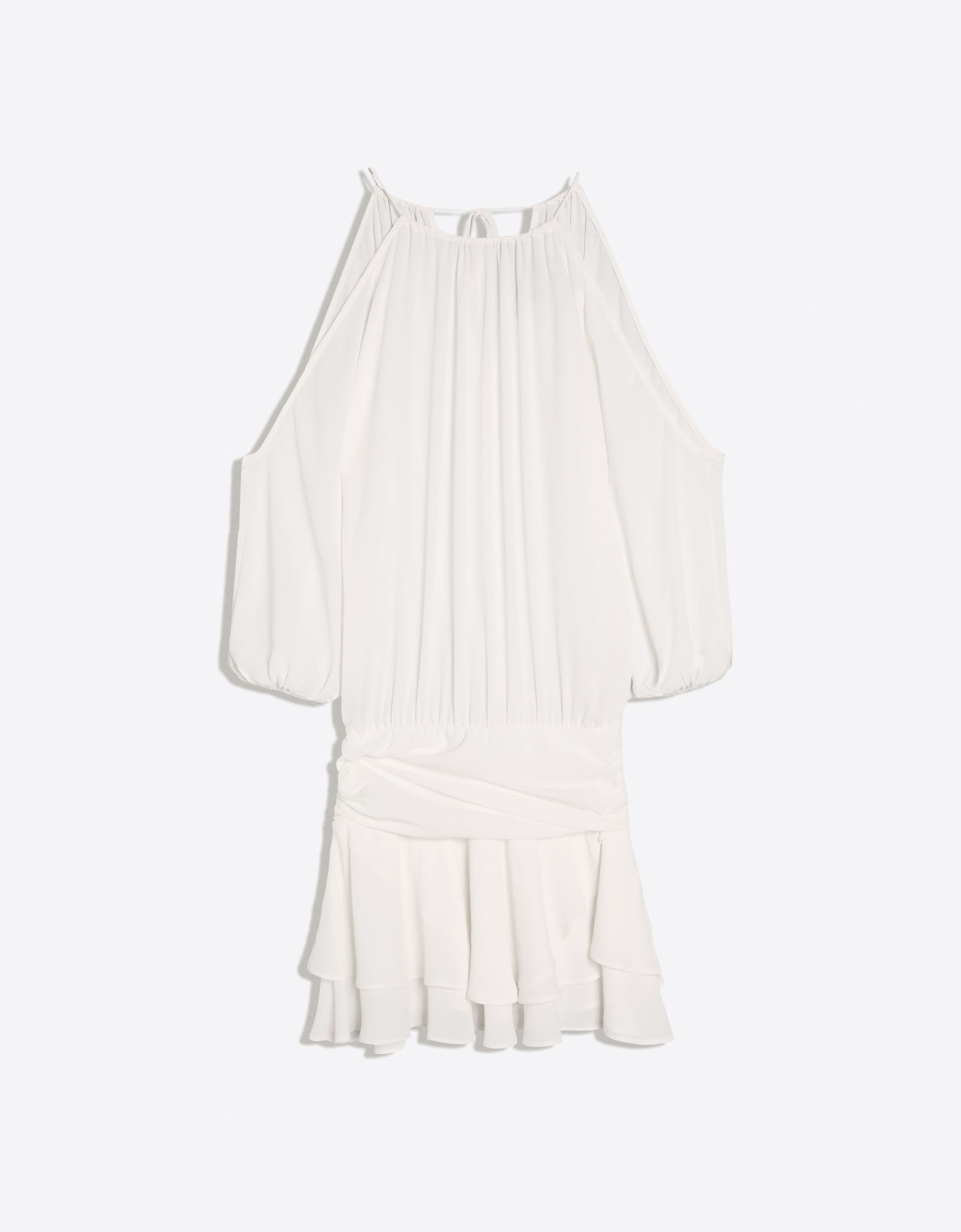 Bershka Vestido Mini Boho Mujer Beige