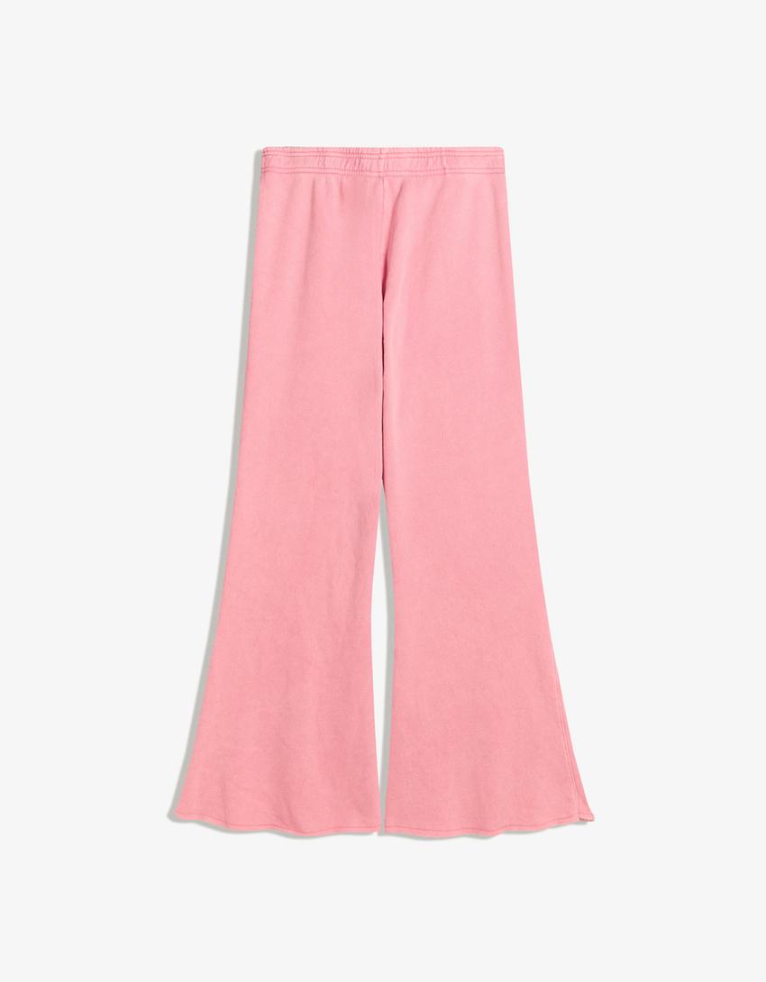 Pantalón flare felpa bajo deshilachado-Rosa