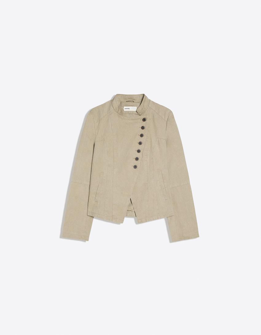 Düğmeli kruvaze blazer-Krem