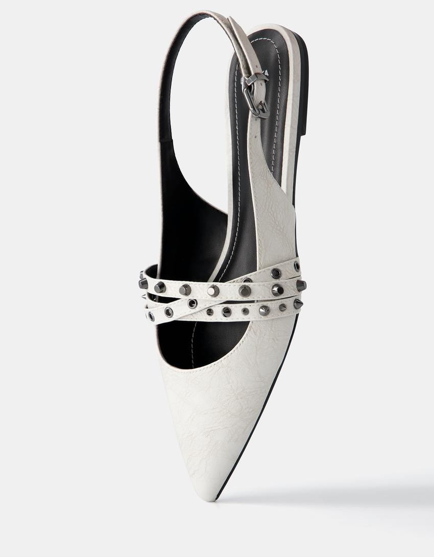 Studded slingback ballet flats-WHITE-3