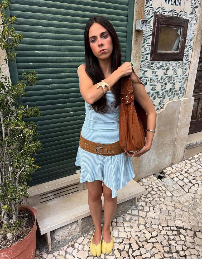 Vestito mini halter con balza-Azzurro-2