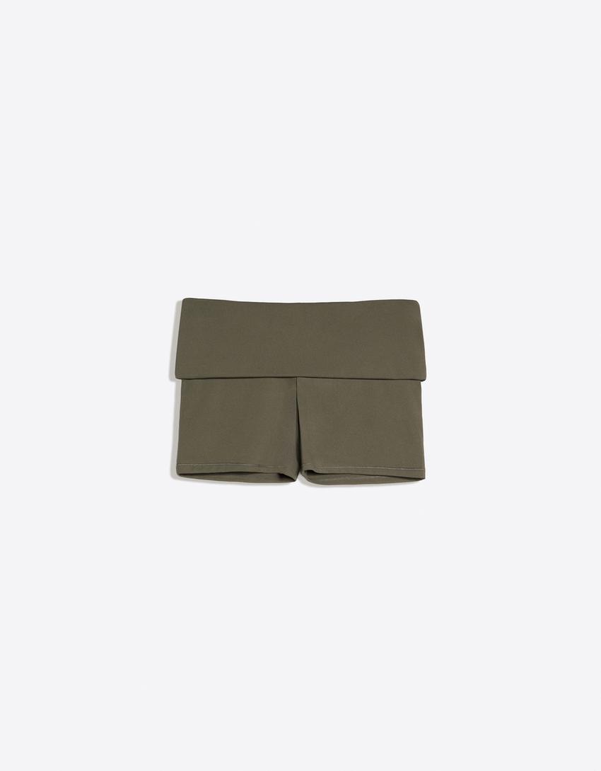 Technical shorts with turn-up waist-Moss
