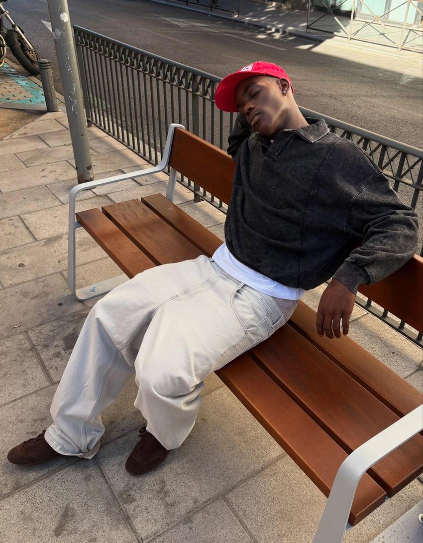 Sudadera cuello polo oversize-Gris