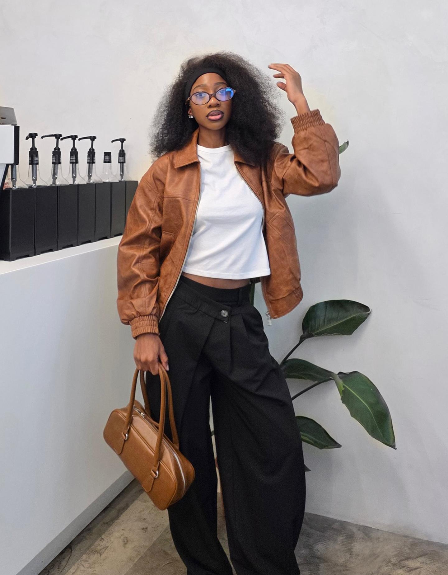 Bershka kurtka ze sztucznej skóry wielbłądzi