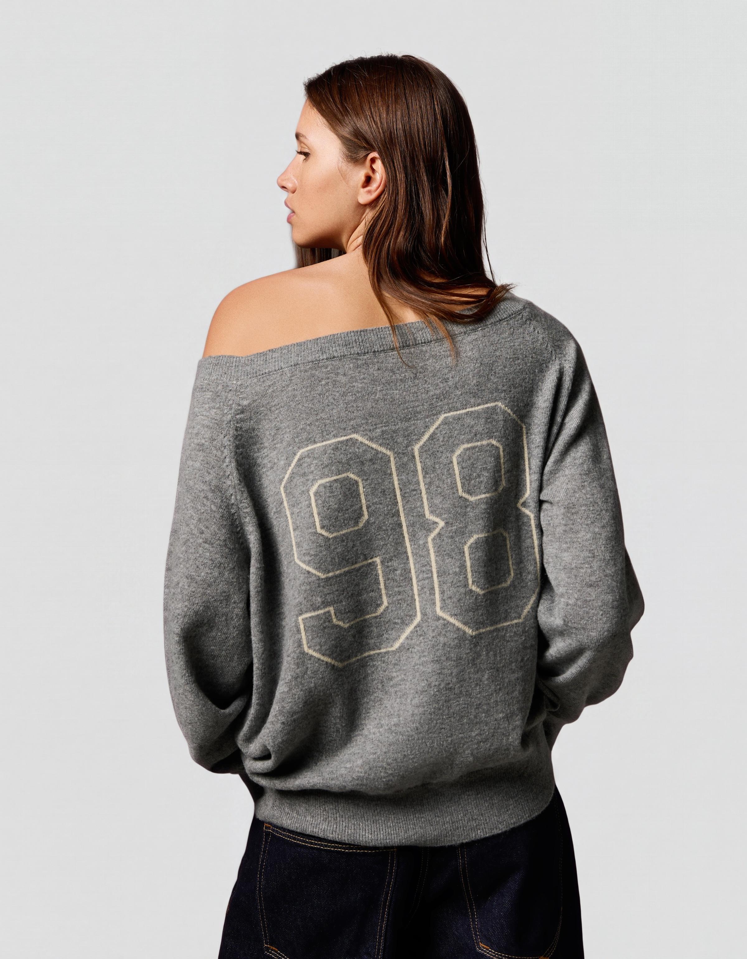 Graphic boat neck jumper — Grey