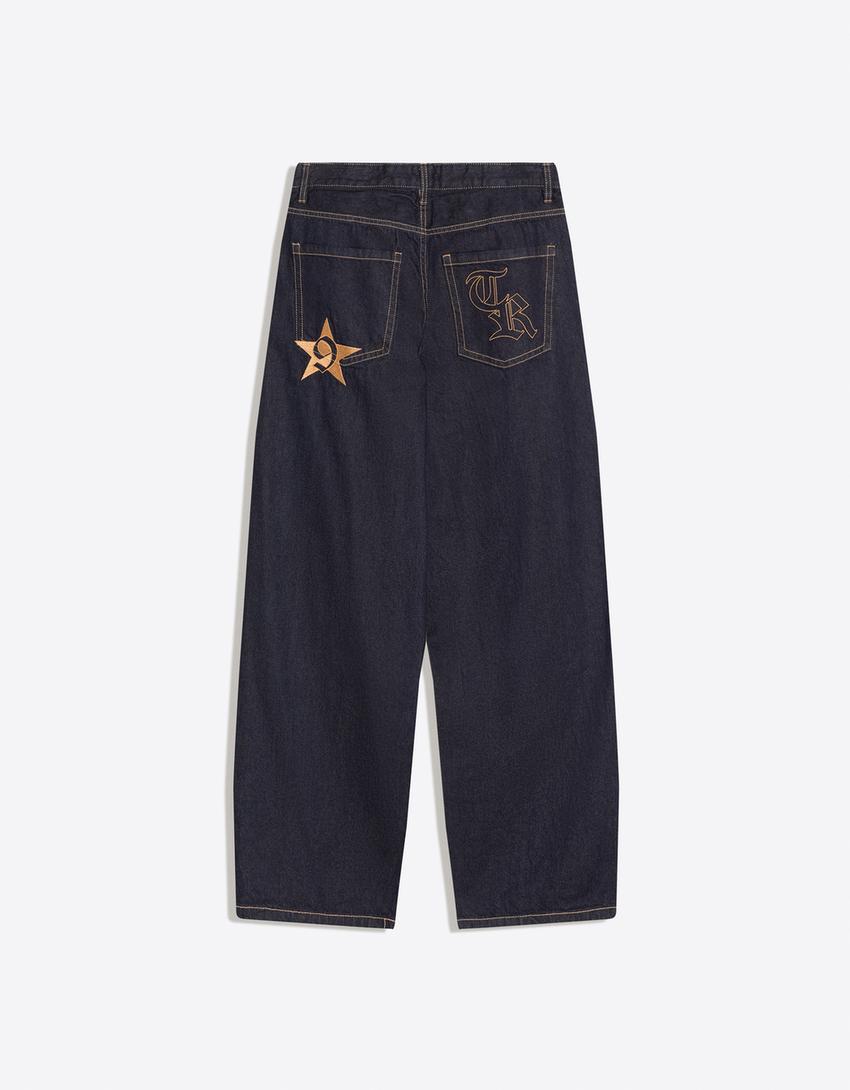 Jeans barrel bordado-Marino
