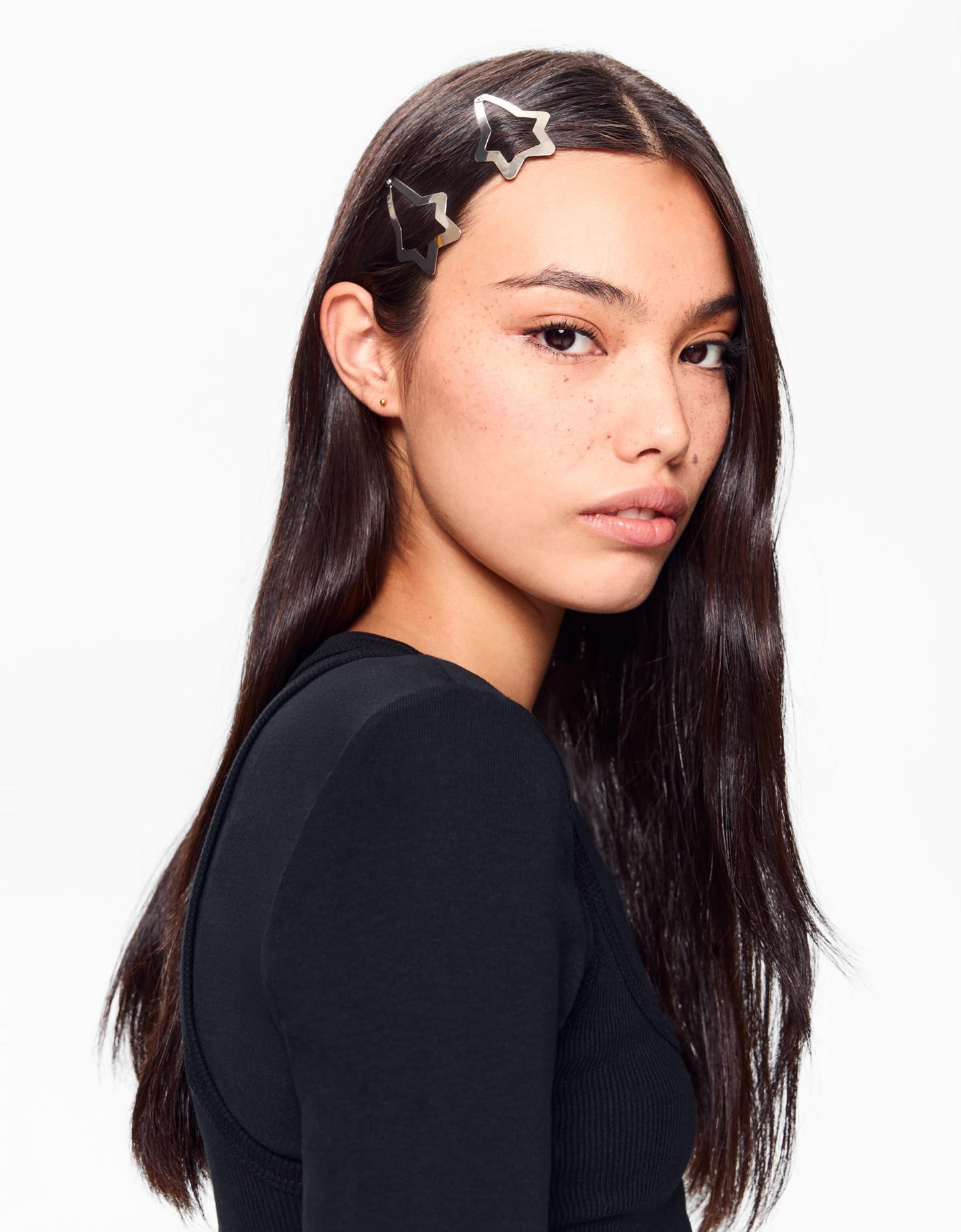 Bershka Pack 6 Pinzas Estrellas Mujer Plata