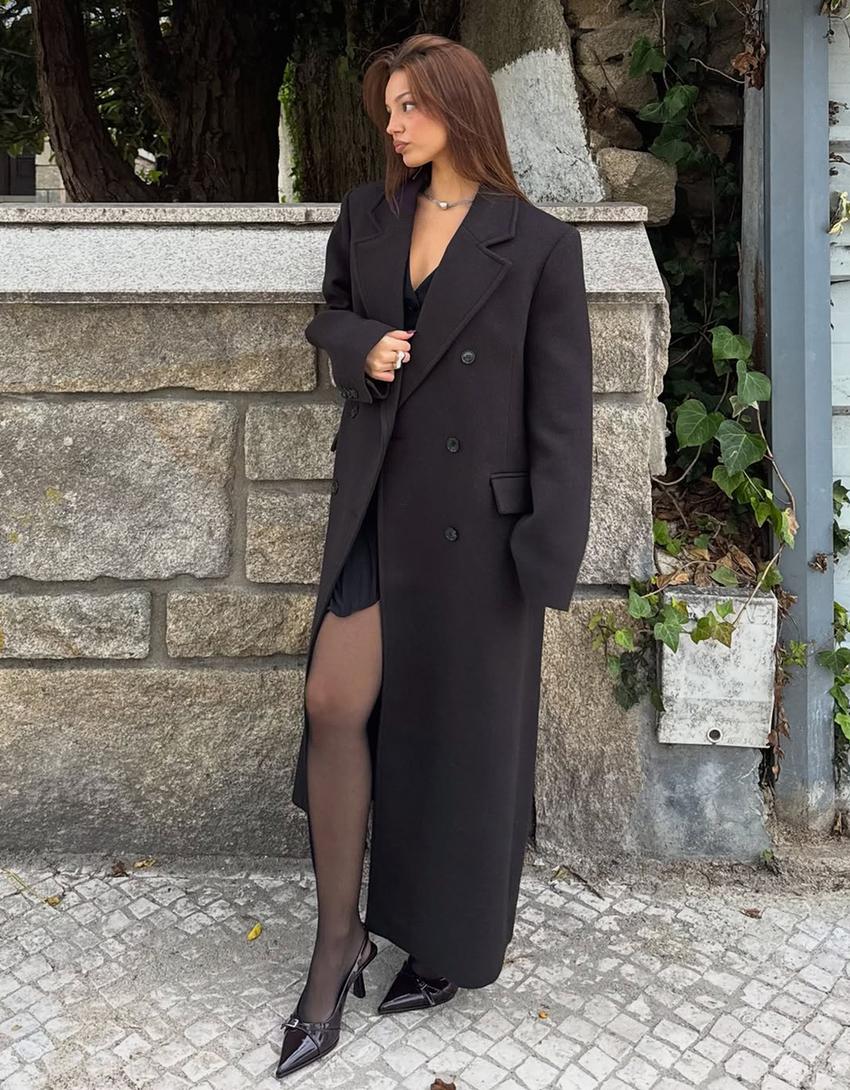 Oversize vlnený kabát-Bordová