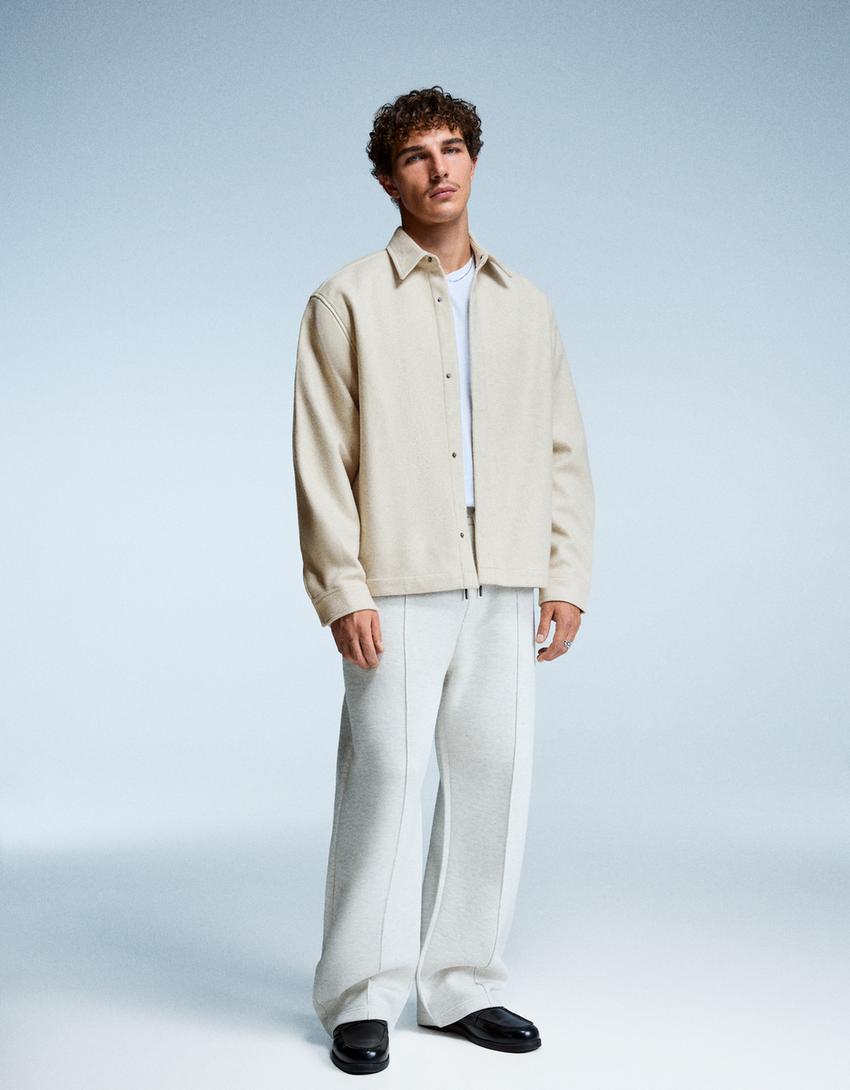Flanel boxy fit gömlek ceket-Kum rengi-3