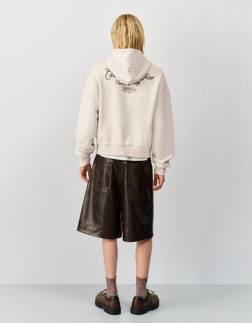 Hoodie met geborduurde print-Ecru