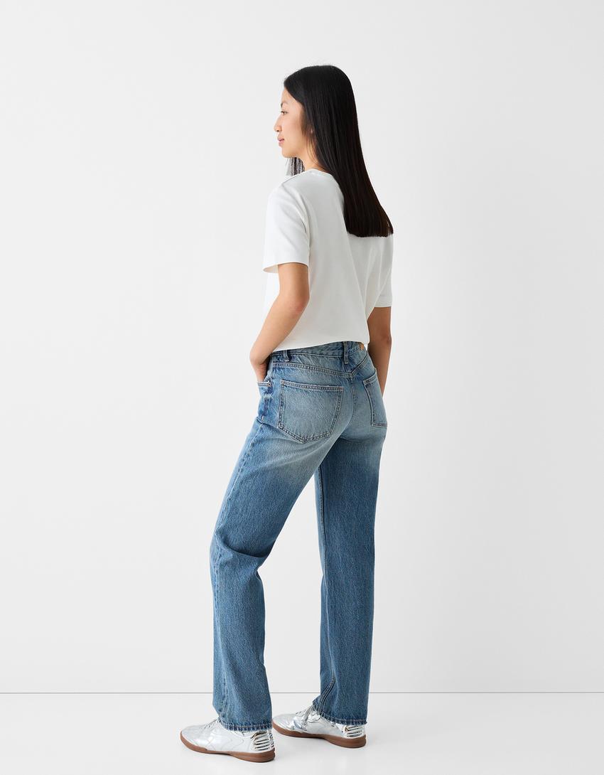 بنطال جينز بقصة مستقيمة-أزرق مغسول من الخارج-2