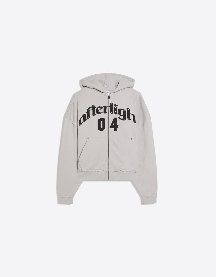 Boxy zip-up print sweatshirt-Grey