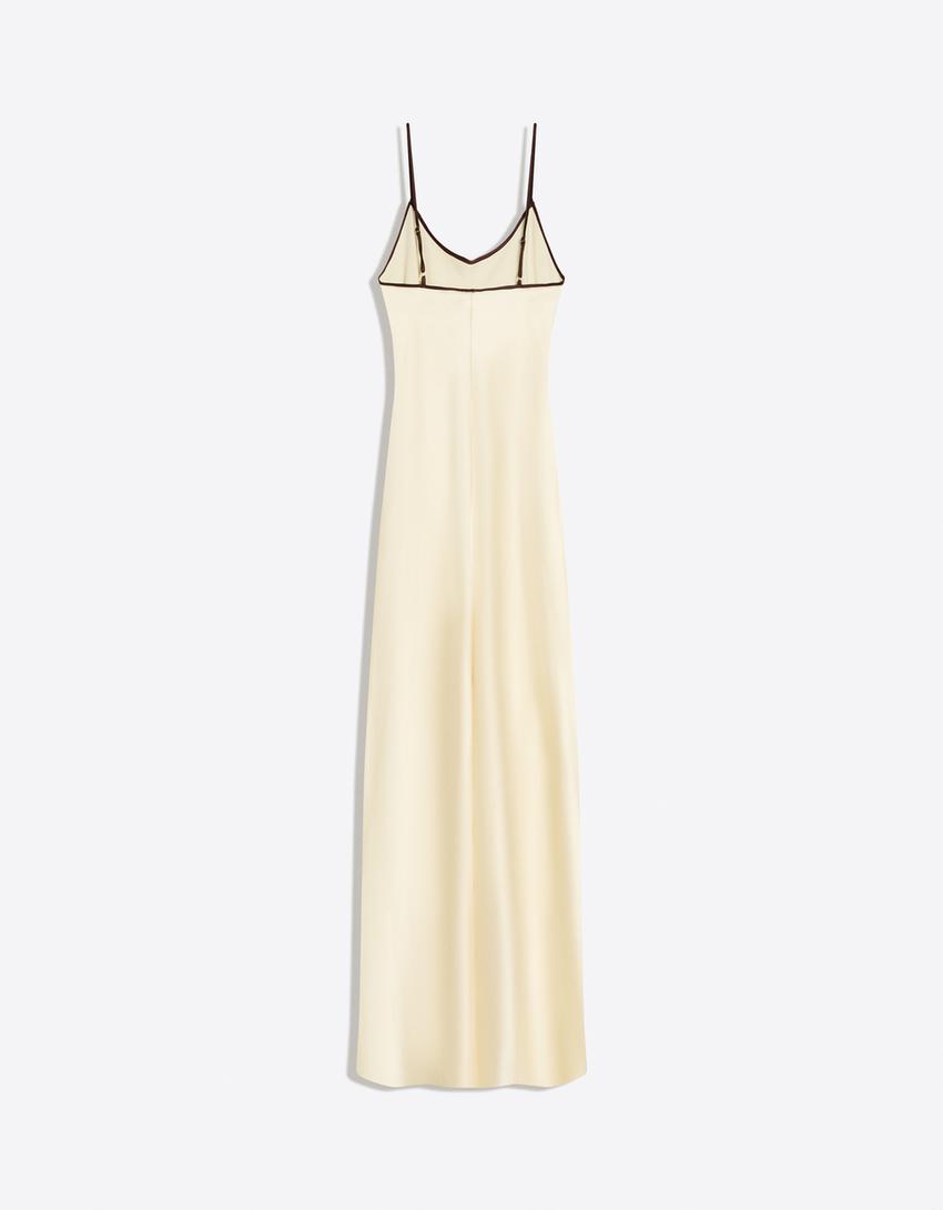 Vestido midi satén tirantes-Amarillo