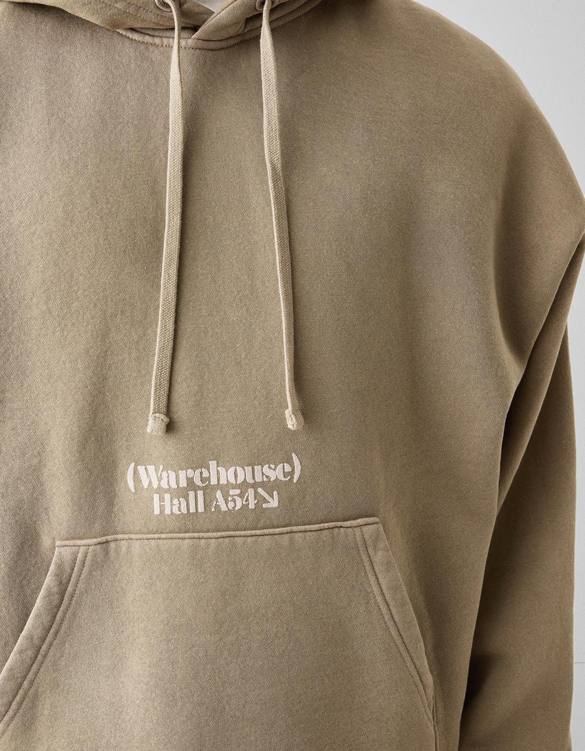 Cropped hoodie with a faded-effect print-Camel