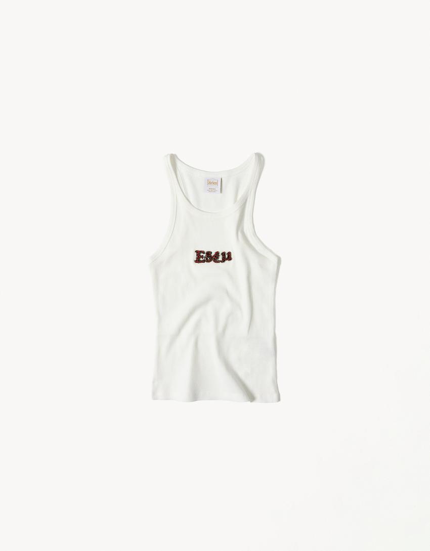ARIES X BERSHKA baskılı askılı top-Beyaz