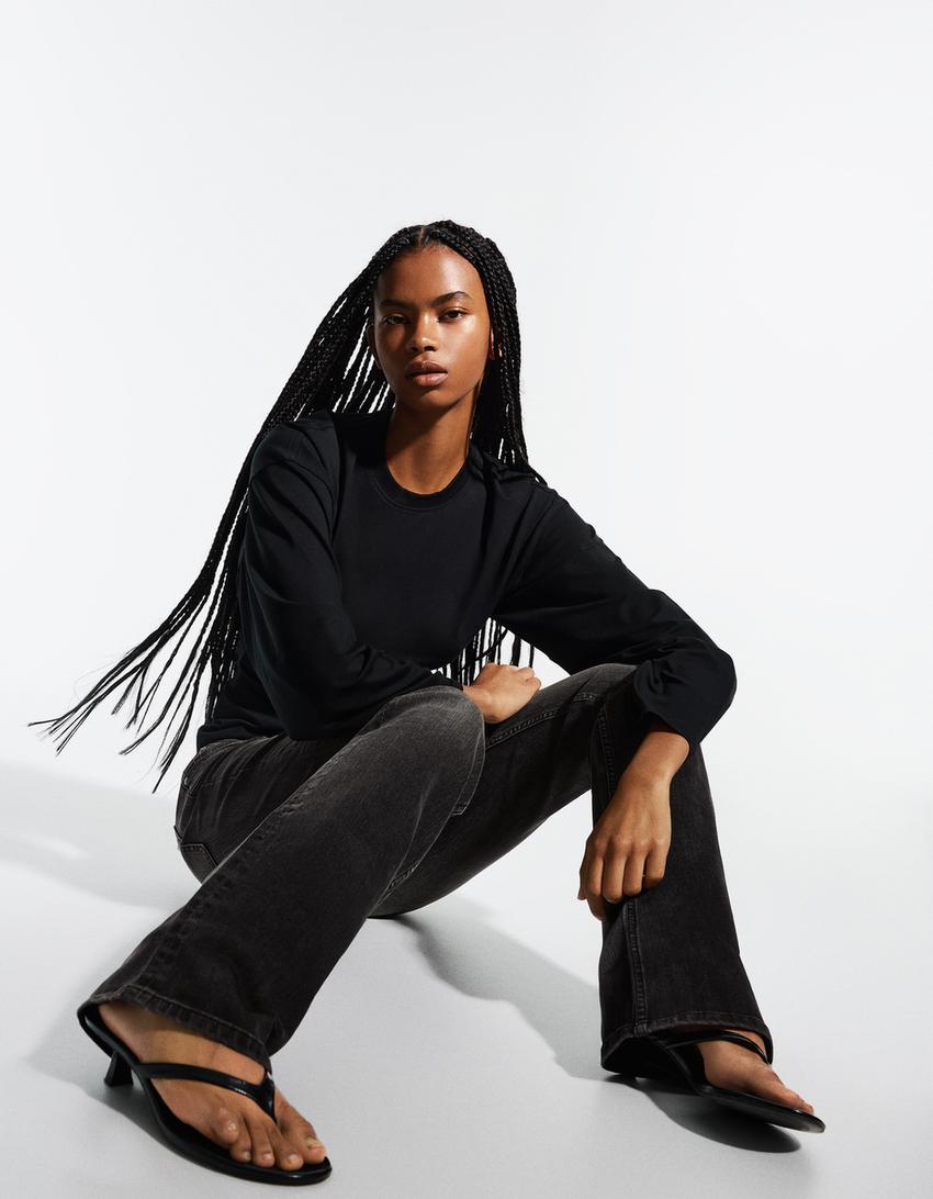 Düşük bel slim fit bootcut jean-Siyah