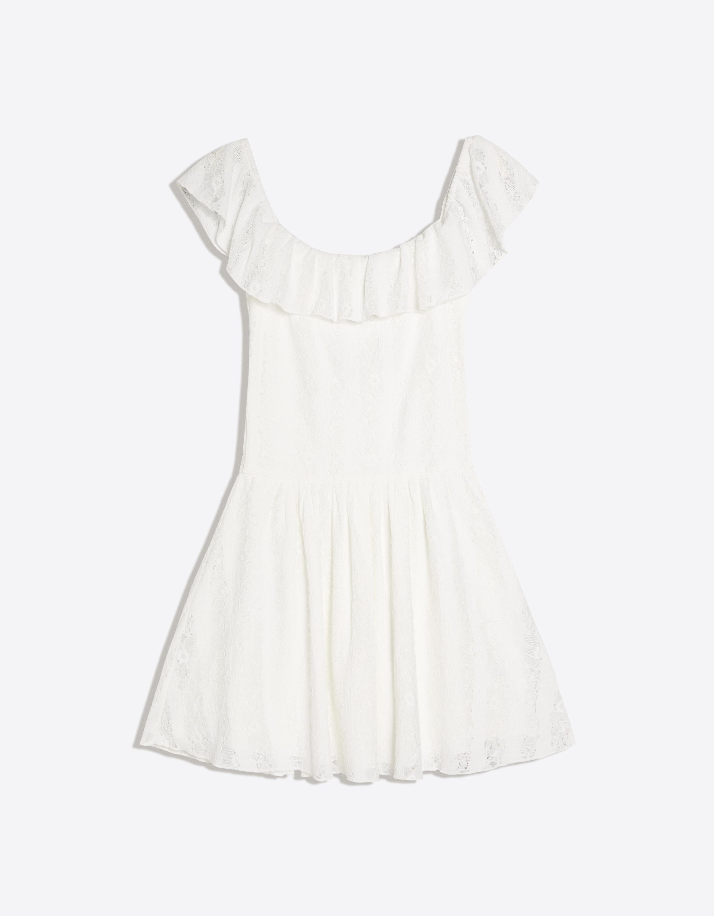 Bardot neckline lace dress — White