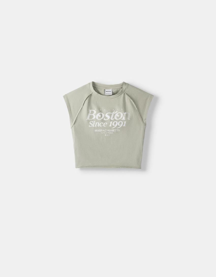 Kısa reglan kollu desenli t-shirt-Yeşil-4